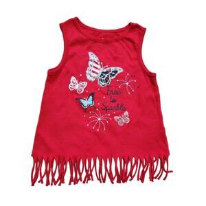 Way To Celebrate Patriotic Kids Shirt Tank Top Butterfly Tassel Hem Red Size 5T
